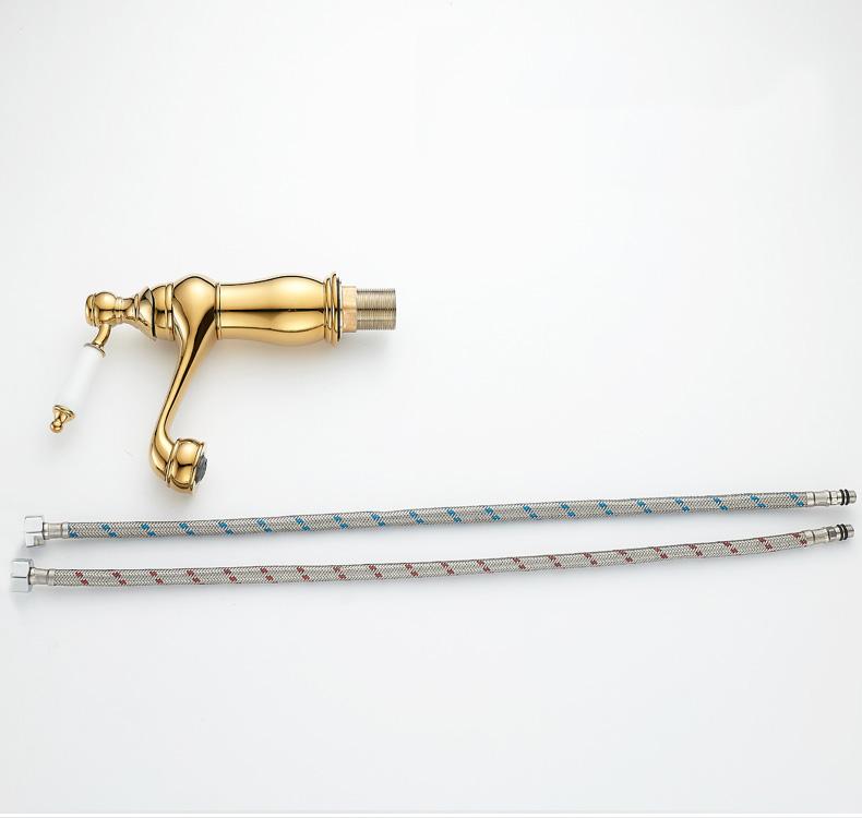 European Gold Basin Faucet Chrome Hot and Cold Mixers Antique Wash Basin Faucet Taps Ceramic handle Basin Faucets