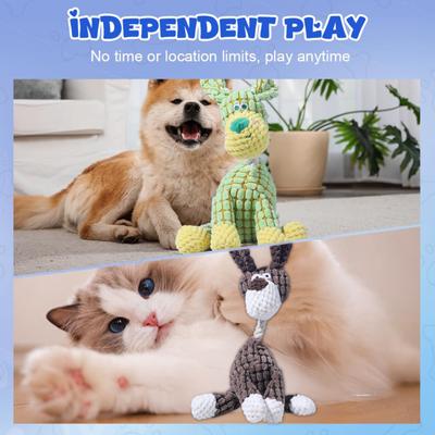 Indestructible Plush Dog Toy for Aggressive Chewers Squeaky Chew Toy Dogs Teething Support Interactive Pet Toy for All Dog Breeds
