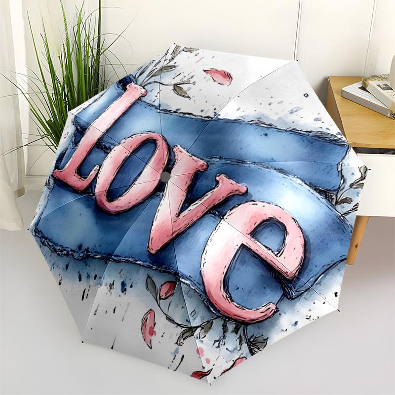 1pc Love Ribbon Automatic Open/close Umbrella, 8-Rib sturdy structure, Auto Folding/Opening, Portable Travel Umbrella for Women, c14