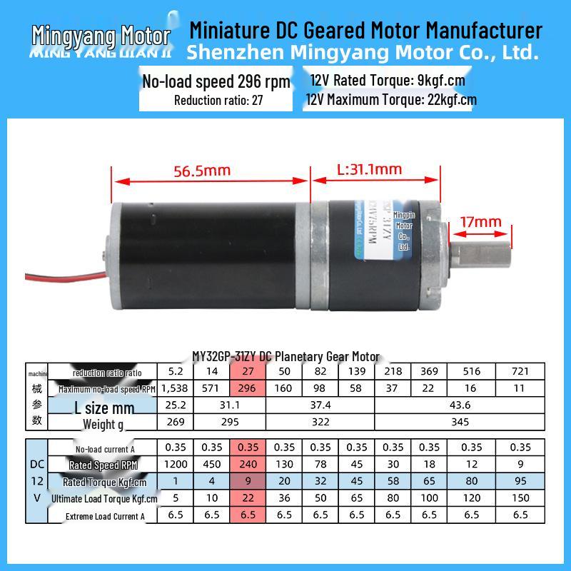 12V 32GP-31ZY Planetary Gear Motor: Low Speed, High Torque, Miniature DC Motor