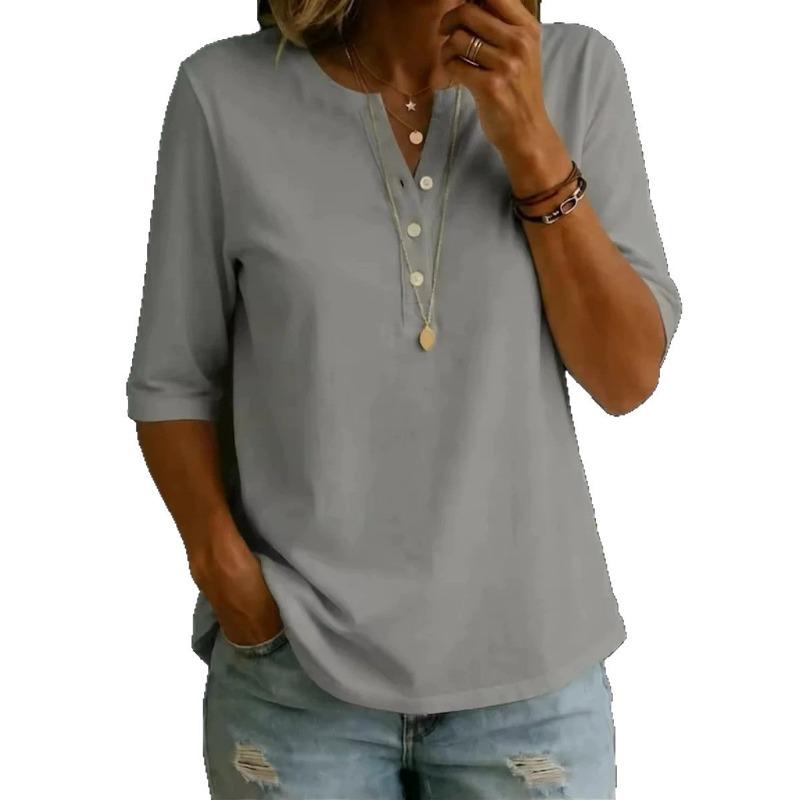 Women's Light Blue 3/4 Sleeve Henley T-Shirt