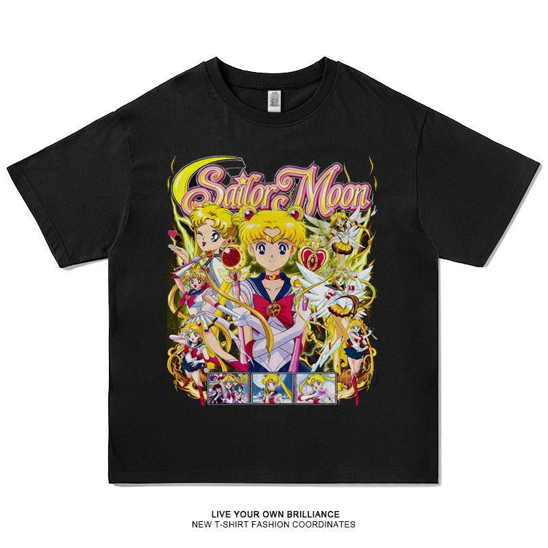 Sailor Moon T-shirt Men's and Women's Summer Cartoon Print Top Oversize T-shirt Loose Cotton Short Sleeves