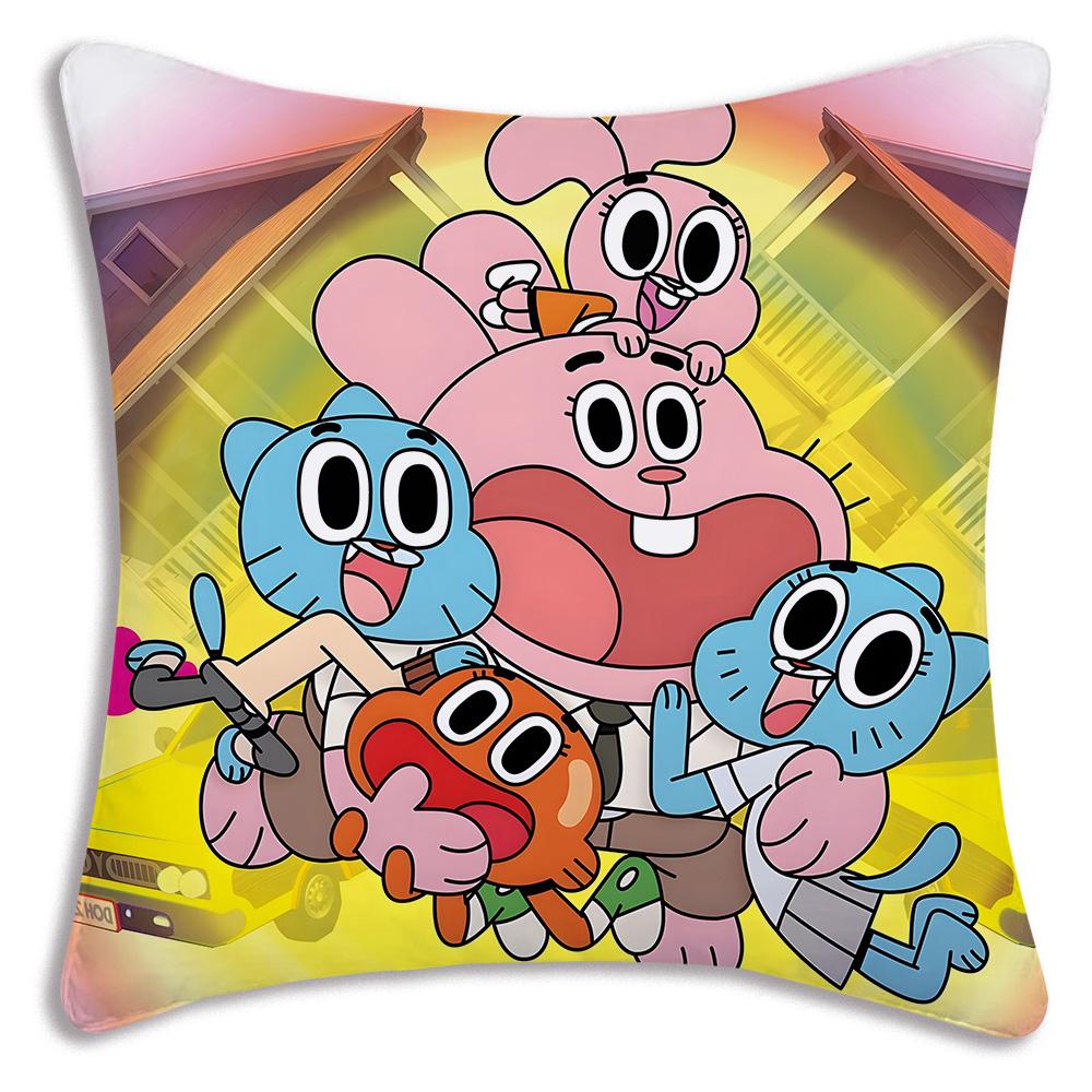 Animation Amazing World Gumball Pillow Covers Cartoon Sofa Decorative Home Double-Sided Printing Short Plush Cute Cushion Cover
