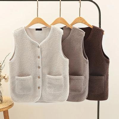 Women's Fleece Vest Button Down Sleeveless Jacket with Pockets Casual Oversized Fuzzy Vest Fall Winter Outerwear