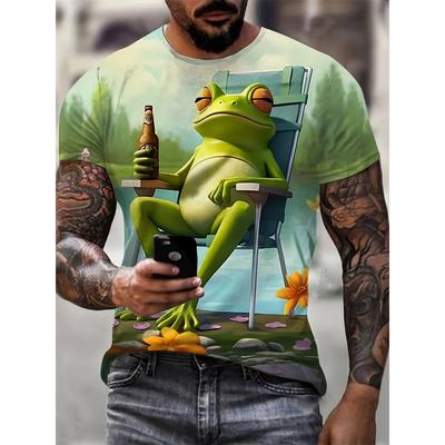 Męski T-shirt Nowy Wzór Kreskówkowy Zwierzęcy Nadruk Okrągły Dekolt Bluzki Krótki Rękaw Oversize T-shirt Męski Moda Letnia Odzież Męska