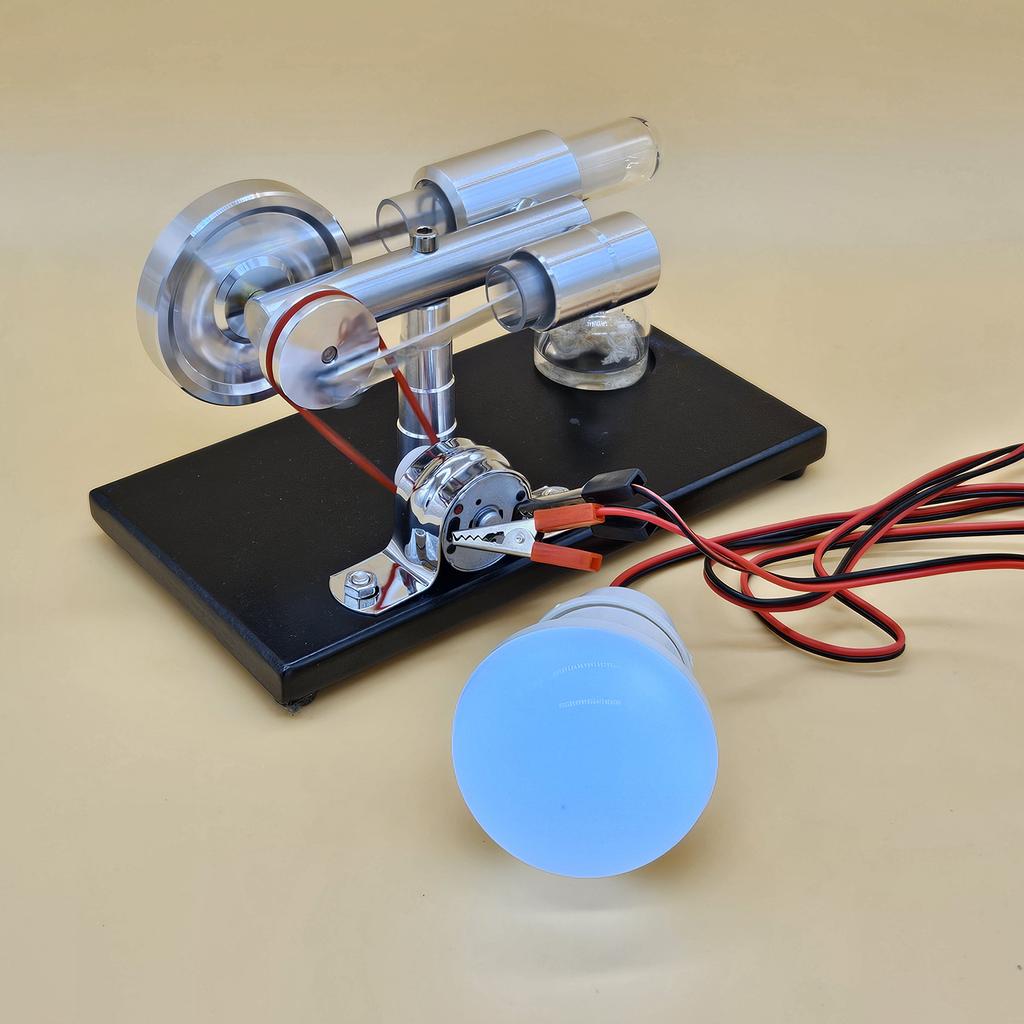 Hot Air Stirling Engine Electricity Generator Motor Model with LED Bulb Flywheel Design Science Experiment with CNC Aluminum Alloy Base DIY Education