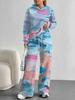 Flowers European, American Autumn and Winter Casual Long-sleeved Suit Women's Hooded Sweater Trousers Two-piece Set