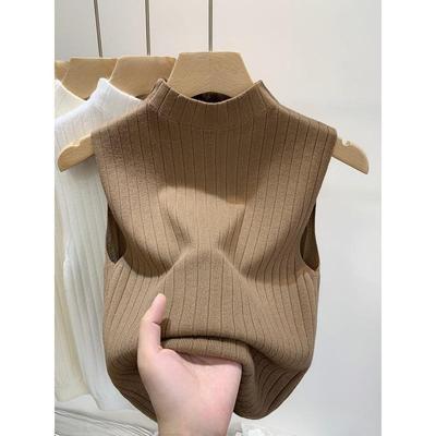 Knitted Summer Women's Top Casual Elegant Striped Tank Top Solid Color Women's Half High Collar Tank Top