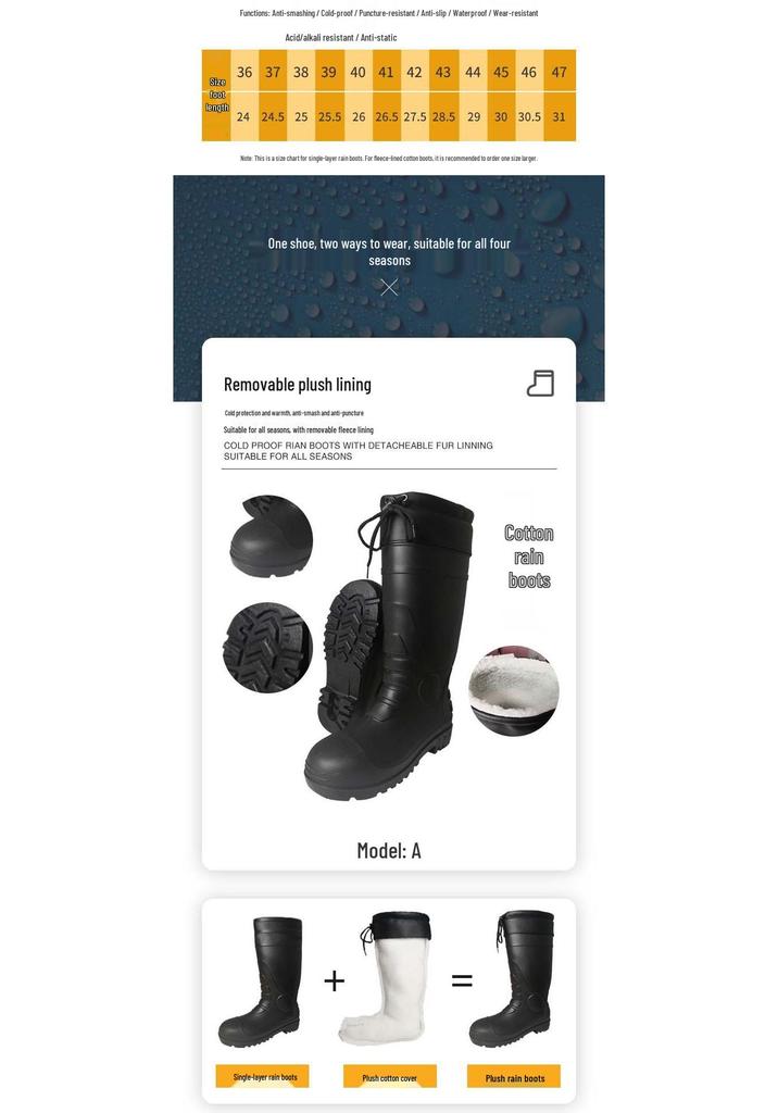 High-Top Cotton Winter Work Boots: Warm, Anti-Smash, Puncture-Resistant, Anti-Slip, Oil-Resistant, Steel Toe and Sole, Waterproof.