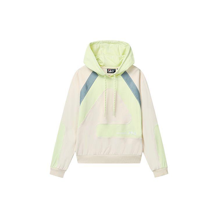 Fila American Style Loose Color Block Knitted Pullover Hoodie Women hoodies Apricot F11W239205F-BG M