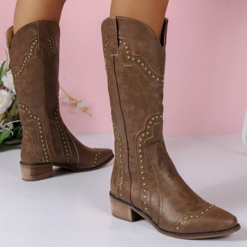 Brytyjskie codzienne retro małe brązowe buty rycerskie letnie nowe szpiczaste wysokie zachodnie kowbojki