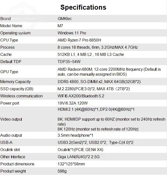 GMKtec M7 AMD R7 Pro 6850H Gaming Mini PC 8-core 16-thread 32GB DDR5 1TB SSD Gaming Desktop Mini Computer PC Con Slot Oculink