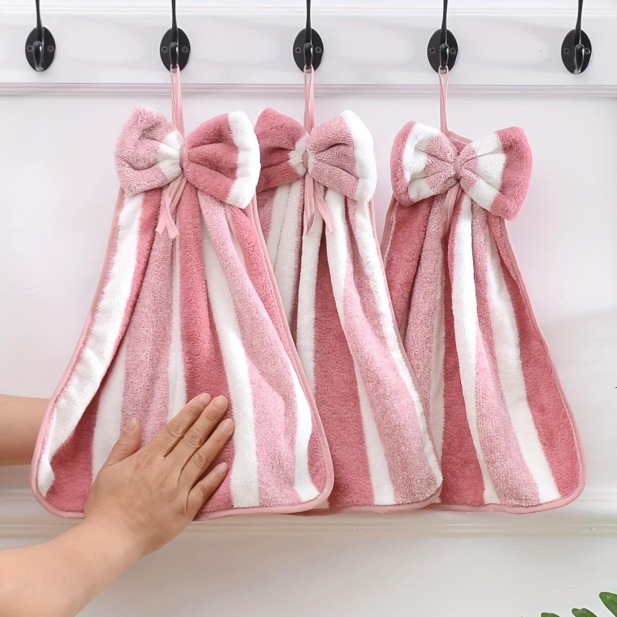 

Coral Velvet Wide Bow Hand Towel Kitchen Bathroom Hand Towel Hanging Soft Absorbent Hanging Towel Rag One Size рожевий