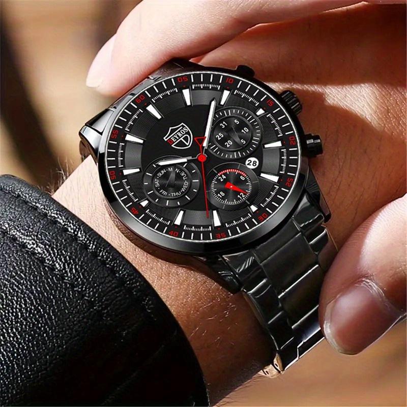 2PCS Set DEYROS Luxury Men's Watch Fashion Men's Calendar Watch Casual Men's Stainless Steel Strap Quartz Watch&Bracelet