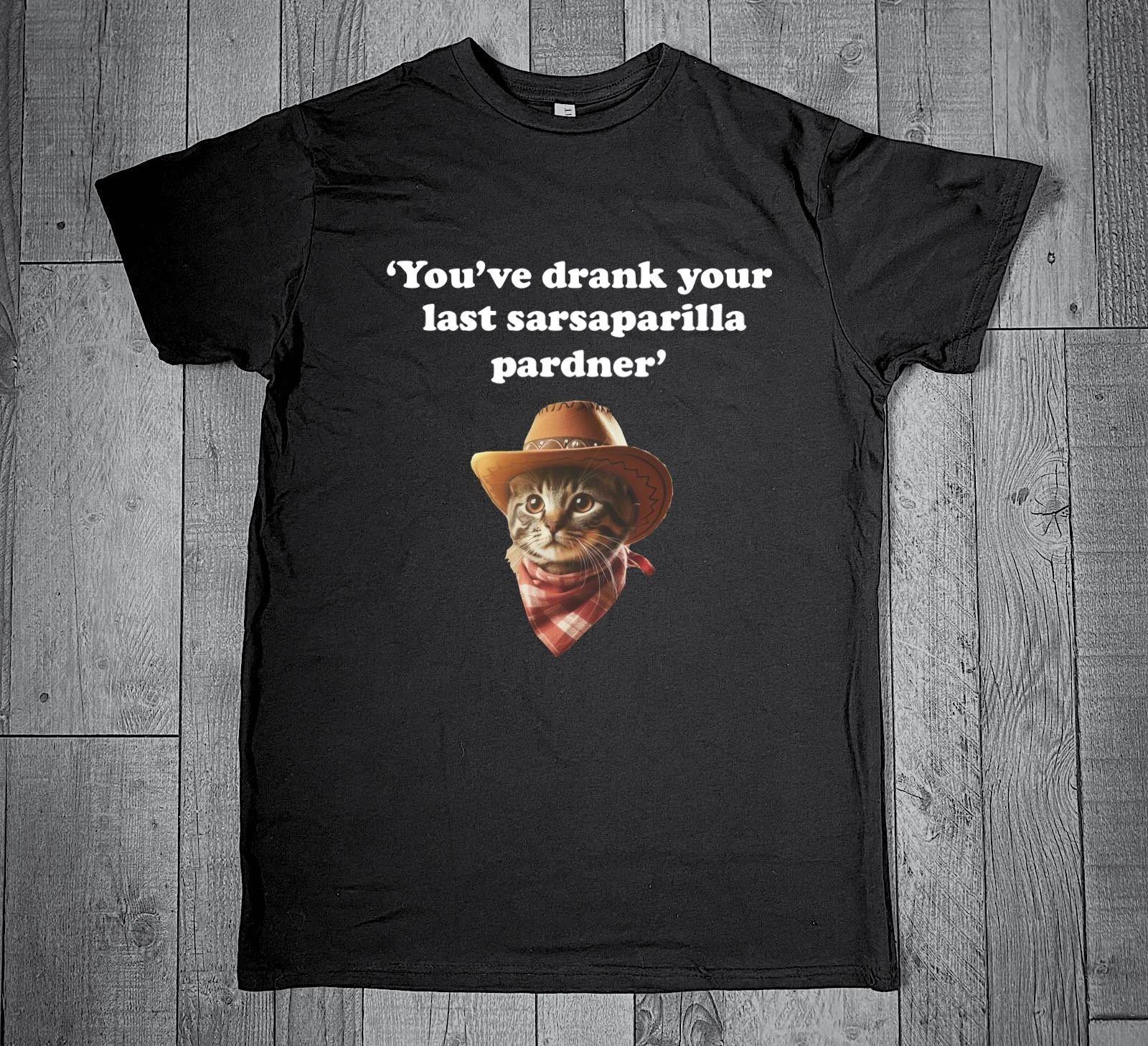 Funny Cowboy Cat Sarsaparilla Pardner Unisex T-Shirt S