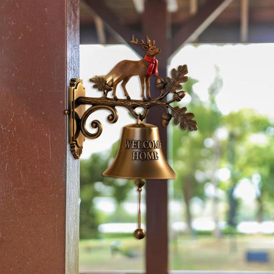 Christmas Welcome Home Bell Wall Mounted Rustic Metal Doorbell Vintage Santa Reindeer Snowman Penguin Hanging Dinner Bell for Front Door Yard