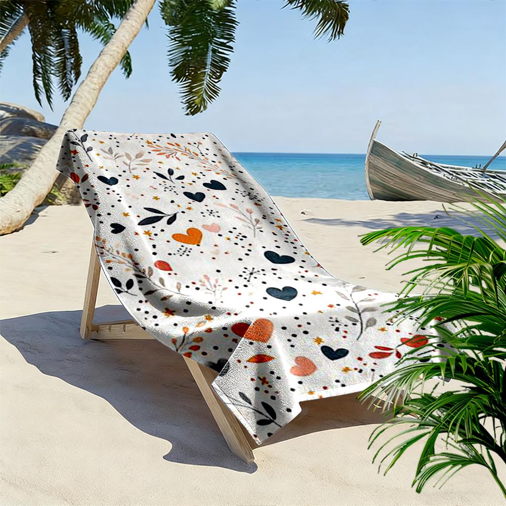 Colorful Hearts and Floral Pattern Towel Beach towel quick-drying for travel outdoor sports jogging beach and swimming