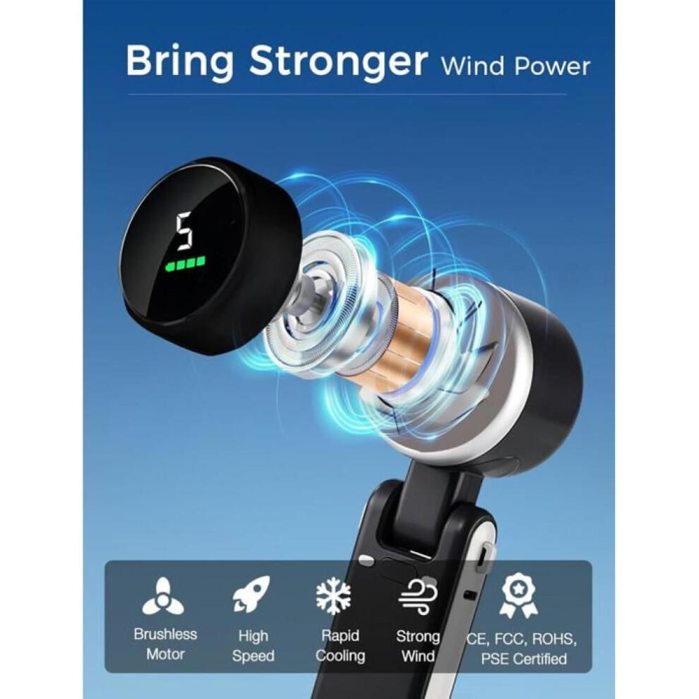 Mini draagbare zakventilator voor bureau en nek, 3600 mAh, 5 snelheden, borstelloze motor, oplaadbaar, sterrengrijs