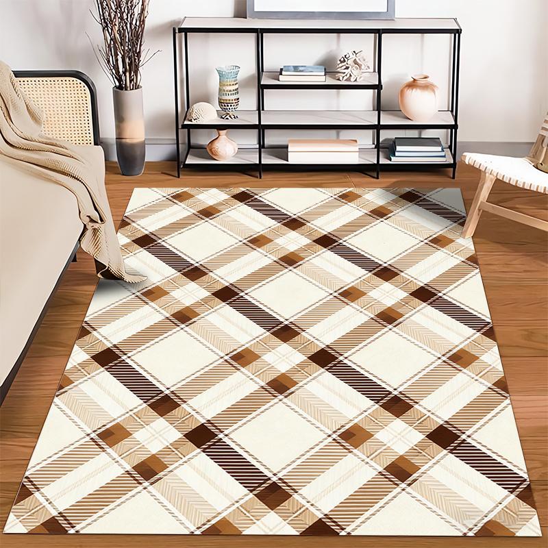 Plaid Pattern Carpet with Beige and Brown Checkerboard Design for Home Suitable for Use As an Anti-slip for Living Room Bedroom Sofas
