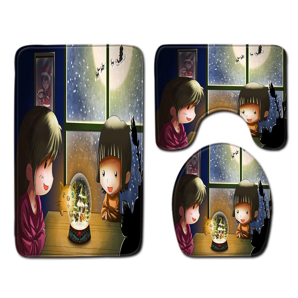 Christmas Bathroom Floor Mat Toilet Three-Piece Set