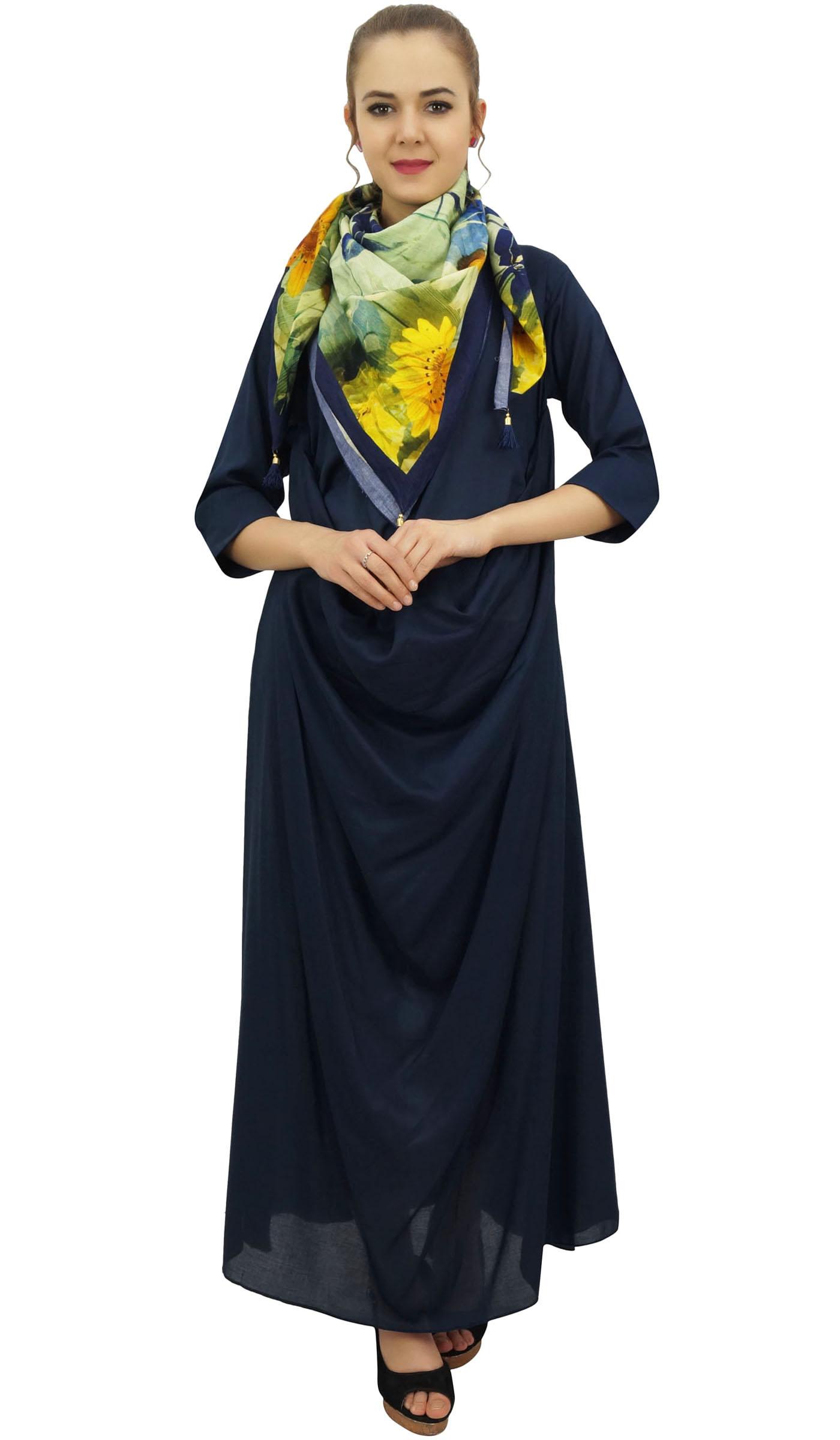 

Bimba Designer Women s Cowl Maxi Black Dress With Printed Tassel Scarf - 10 8 темно-синього кольору
