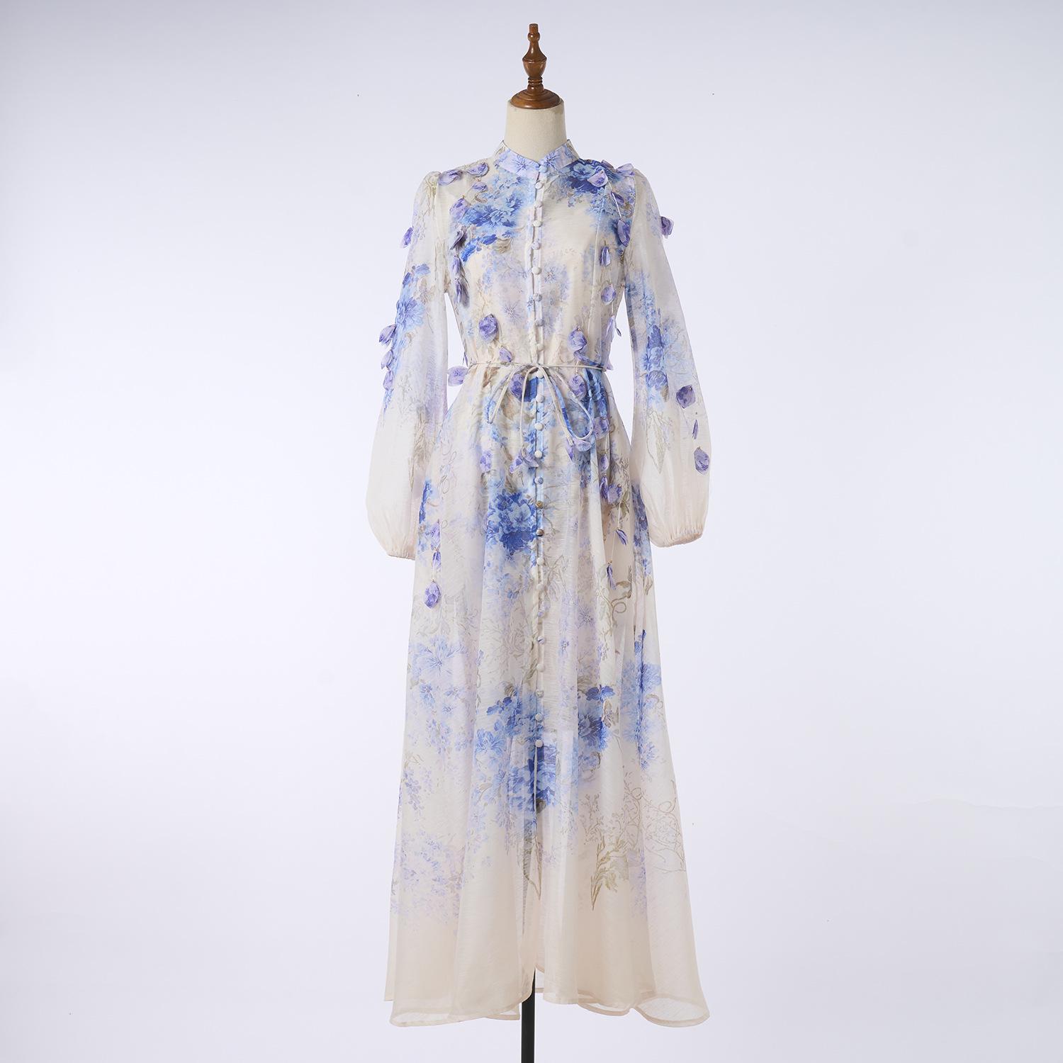 

2025 Ранняя осень Платье миди ручной работы с цветочным принтом и длинными рукавами 2XL