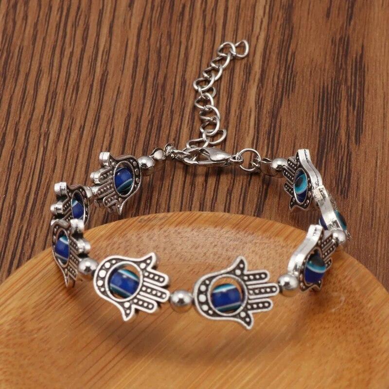 Tenande 2 Color Vintage Natural Stone Beads Hamsa Hand Evil Eye Bracelets & Bangles for Women Jewelry Bohemian Maxi Bijoux