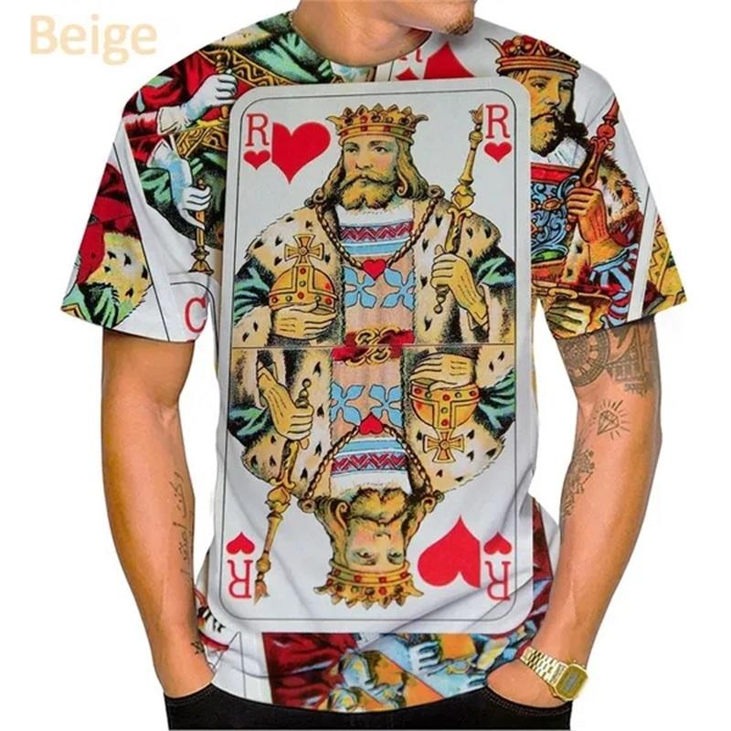 3D Print Playing Cards Pattern T-Shirts Personality Casual Round Neck Short Sleeves Hip Hop Men's T-shirts