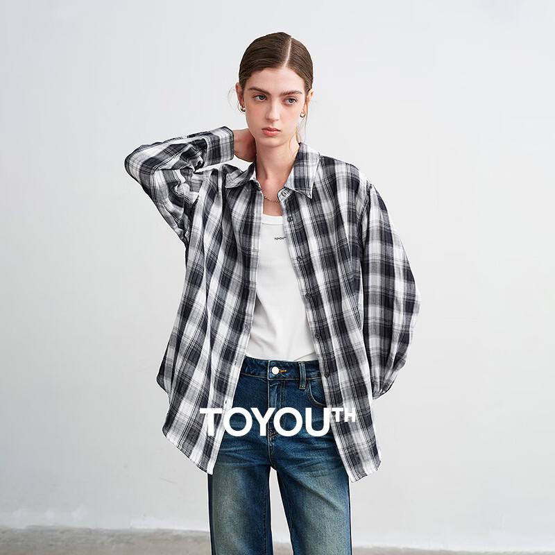 Chuyu Women s Retro Plaid Cotton Long-Sleeve Shirt M