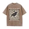 Distressed Vintage Washed Tee Vintage Square Crow Floral Print Support Local Murder Funny Slogan Loose T Shirts
