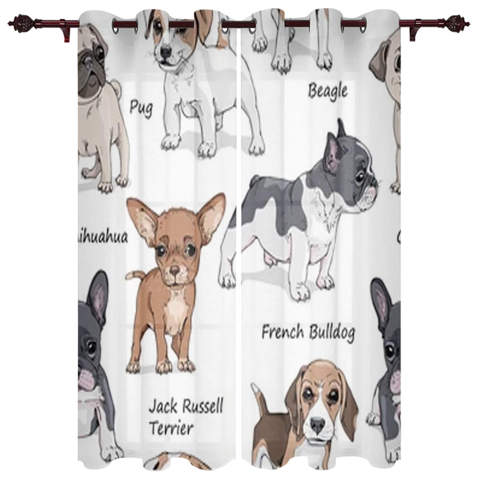 

Мультяшная собака, нарисованная вручную оконная занавеска, современный европейский стиль, шторы для спальни, гостиной, фоновая занавеска 135W x 60H(cm) x1