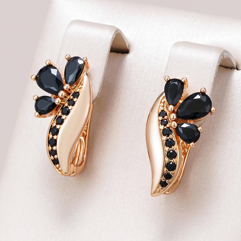 Black Natural Zircon English Earrings For Women  Rose Gold Color Crystal Flower Bride Earrings Vintage Fine Jewelry
