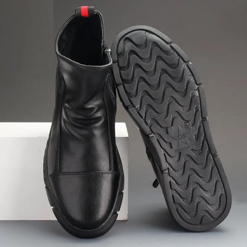 Boots Spring and Autumn Leather Breathable High-top Casual Leather Shoes Men's Business British Style Leather Boots