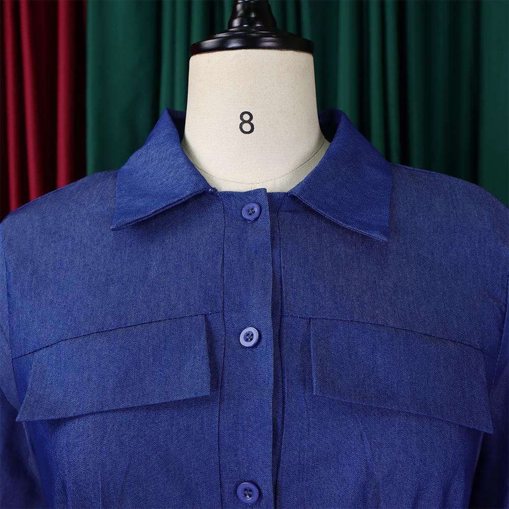 Plus Size Women's Casual Denim Patchwork Print Long Skirt - Large Swing Dress