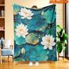 1pc Blue and White for Lotus Blanket - Soft Flannel Suitable for All Seasons, -Chinese Bedspread, Machine Washable Throw for &, Cozy Bedding Gift for