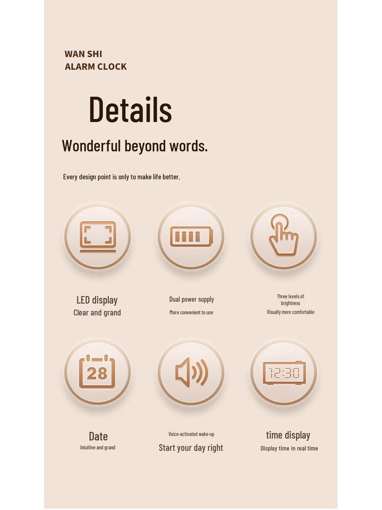 Triple Display LED Wooden Alarm Clock with Silent, Luminous Features and Perpetual Calendar