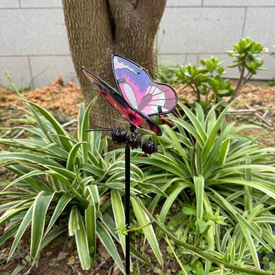 Crafts Metal Dragonfly Garden Stake Creative Luminous Ground Stake Art Colorful Garden Pile Flower Pot