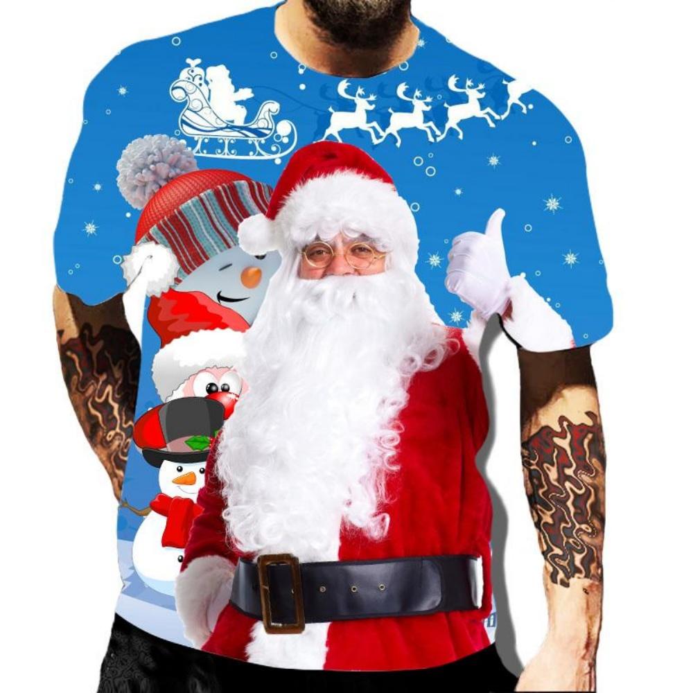Christmas 3d Printed T-shirt Men's Fashionmen's and Women's Casual Short Sleeve Santa Claus Christmas Eve Shirt Top T-shirt