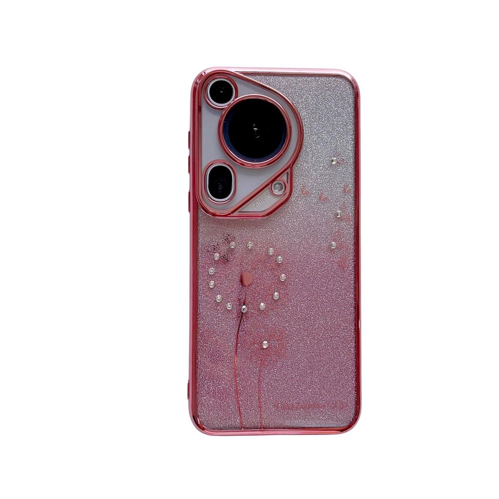 Capa de Celular Huawei Pura70ultra com Pontos de Dente-de-leão Galvanizados e Diamantes, Adequada para HONOR 80 Gradiente Brilhante Mate60