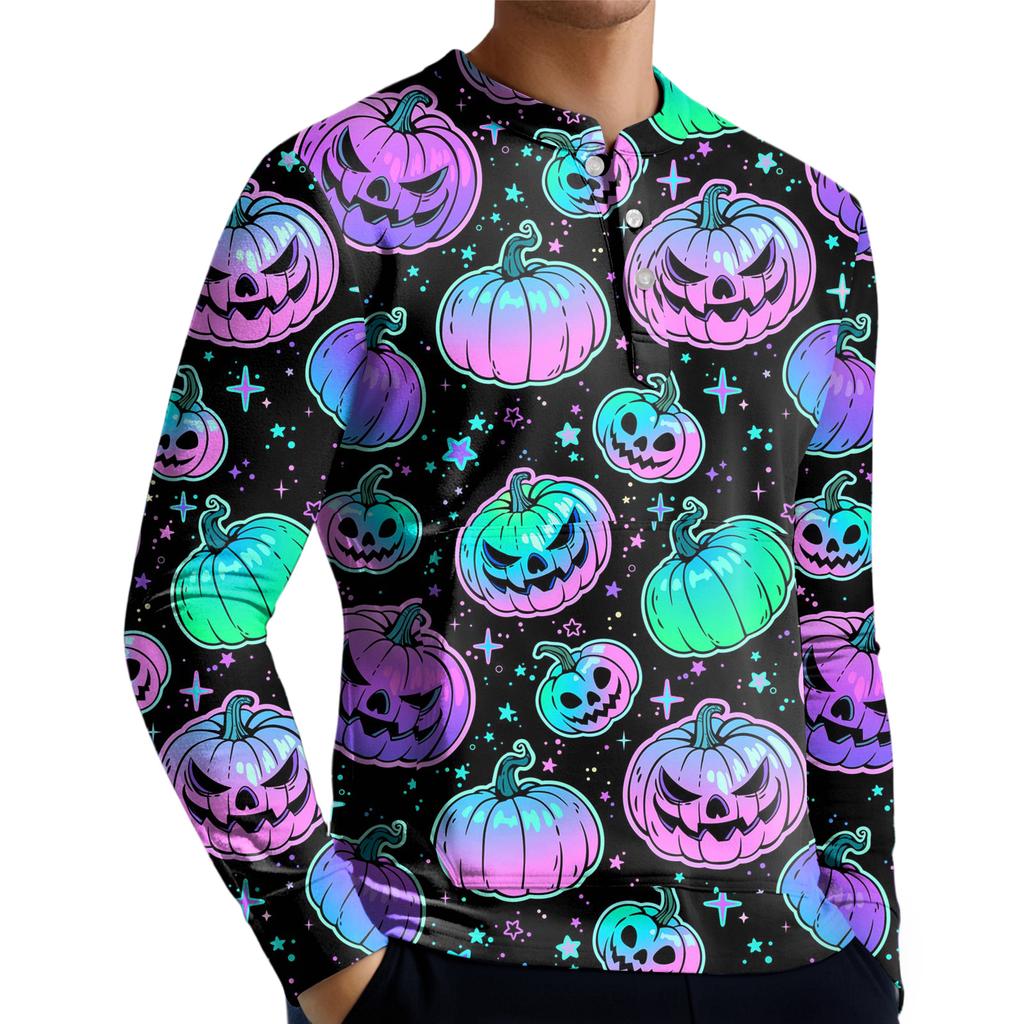 Pánská ležérní mikina na knoflíky, módní potištěná košile s dlouhým rukávem, pulovr