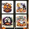 Waterproof Holiday Glass Stickers Halloween Static Window Clings Watercolor Pumpkin Ghost Skull Decals No Spooky Decals for Party Glue Living