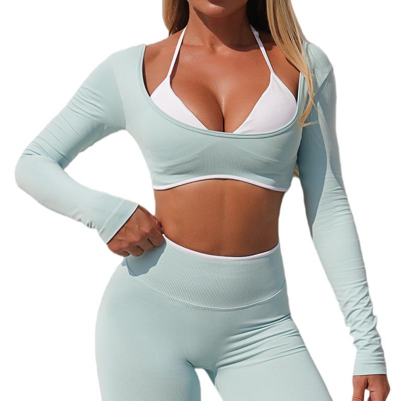 Women s High Stretch Color Block Long Sleeve Yoga Top Small