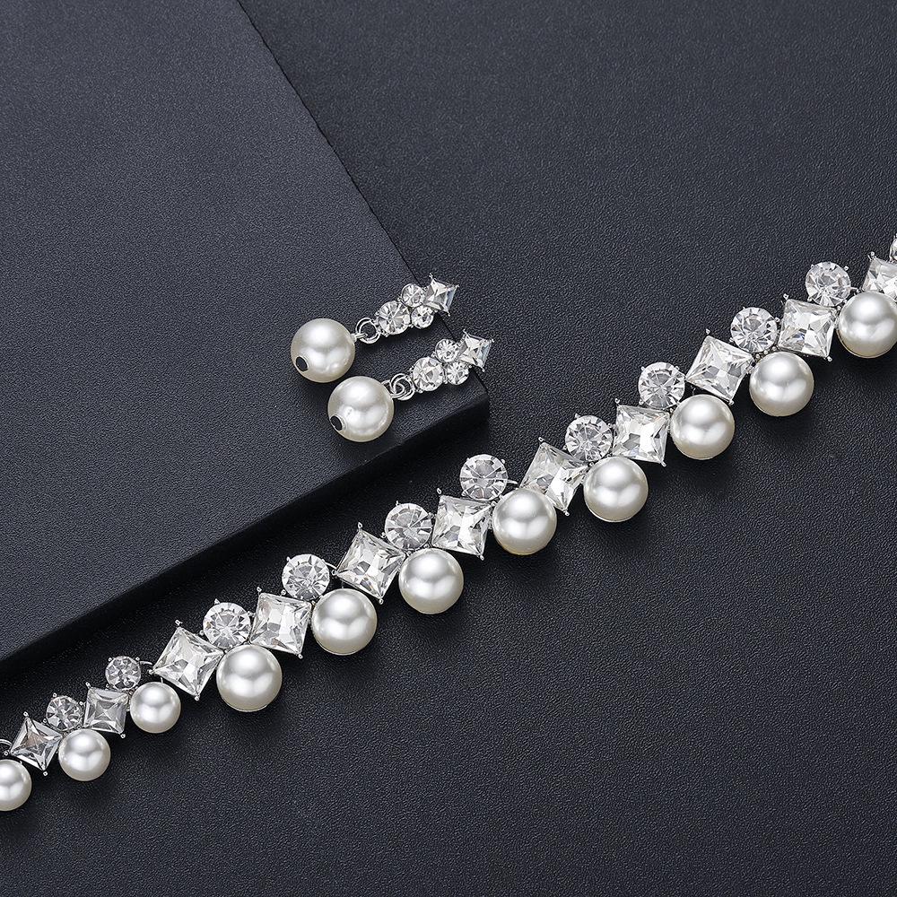 Bridal Pearl Necklace & Earring Set with Rhinestone Crystals for Women