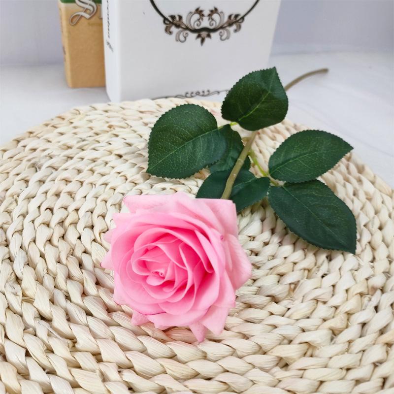 Single Branch Simulated Rose, Glued Moisturizing Rose Curled Edge Rose Simulated Bouquet Home Decoration