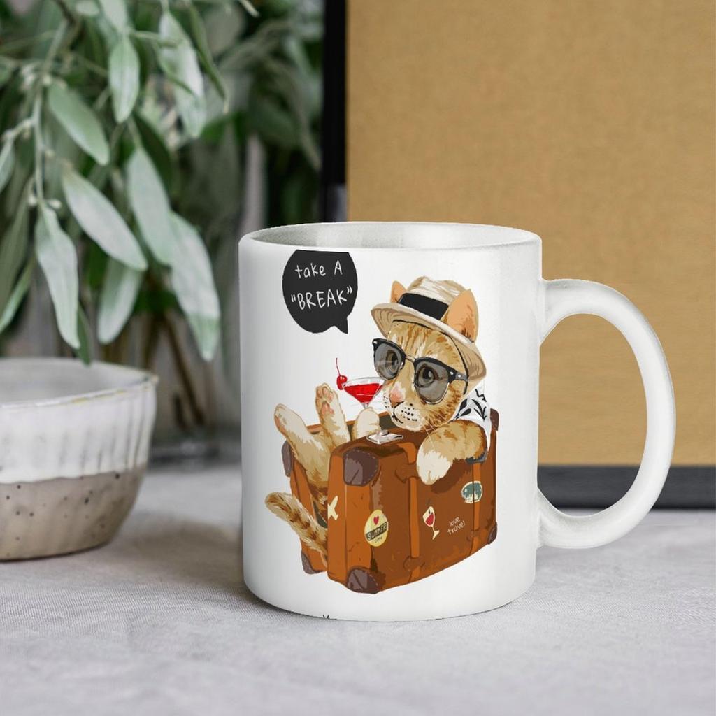 1 Stück 11oz Weiße Keramiktasse Beidseitig bedrucktes Element Langlebige Kaffeetasse Perfekt für Zuhause Büro Tägliches Getränk