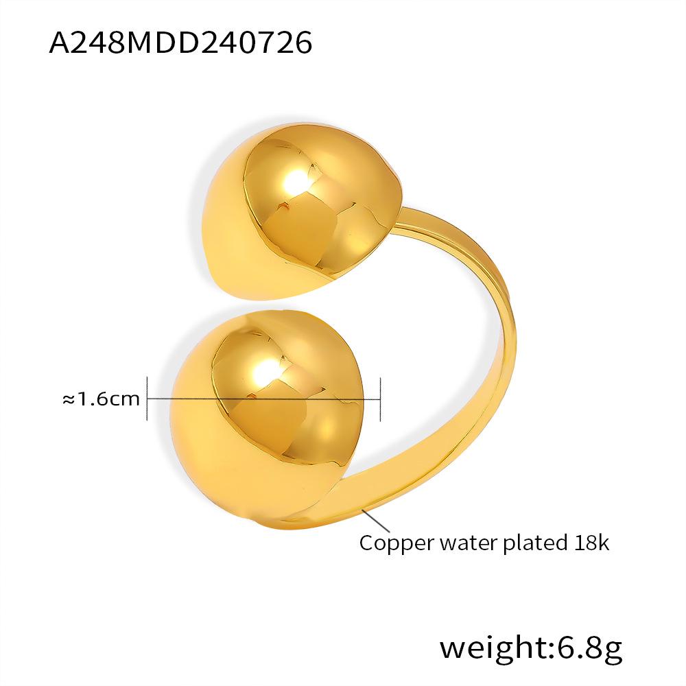 18K Gold-Plated European Style Exaggerated Open Ring with Round Diamond-Faceted Design in Copper Material