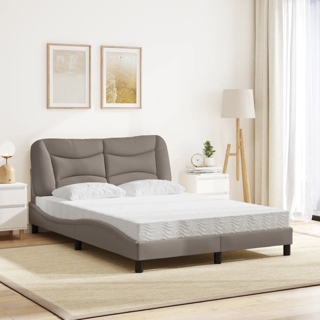 Vidaxl Łóżko Z Materacem, Taupe, 120X200 Cm, Obite Tkaniną