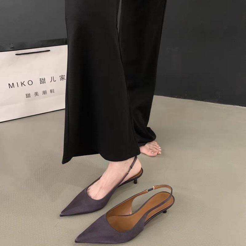 Damesschoenen Slingbacks Dames Hoge Hakken Beknopte Jurk Pumps Dames Puntneus Lage Dunne Hak Instapper Plus Size Sandalen