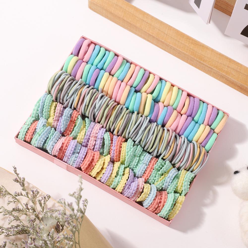 300pcs Cute Colorful Nylon Elastic Hair Bands Set for Women Girls Ponytail Holder Scrunchies Kids Rubber Band Hair Accessories