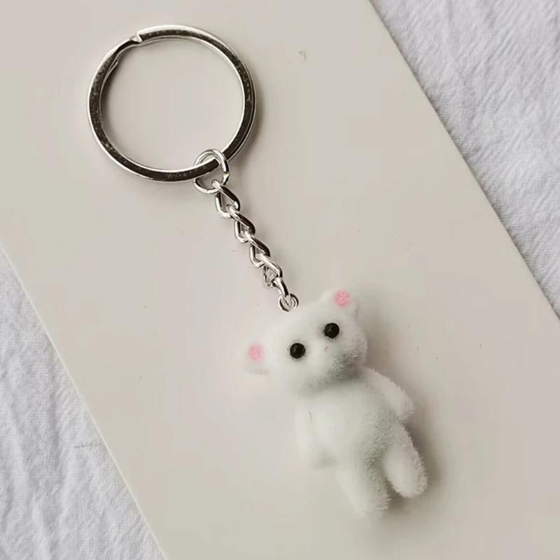 Handmade Kitten Cat Charm Keychains Lovely Ornament Women Car Keyring Backpack Handbag Charm Pendant Keys Holder